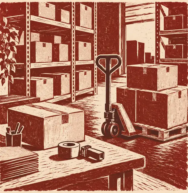 Illustration of warehouse businesses equipment and workspace